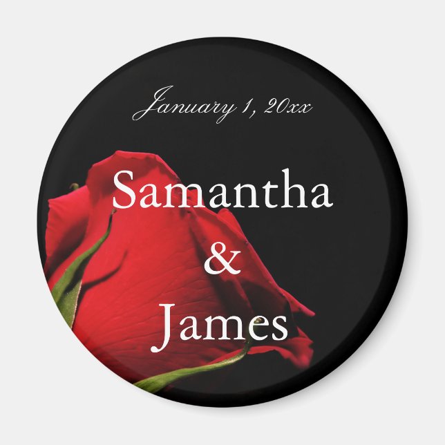 Langgestempelte Rote Rose Persönliche Hochzeit Magnet (Vorne)