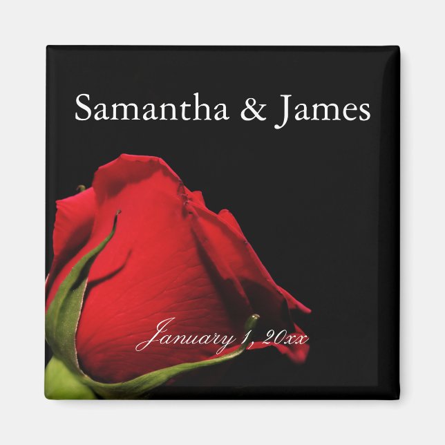 Langgestempelte Rote Rose Persönliche Hochzeit Magnet (Vorne)