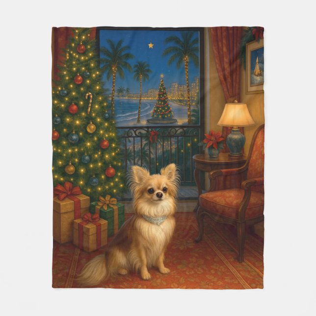 Langhaar Chihuahua Feiertag  Fleecedecke (Vorderseite)