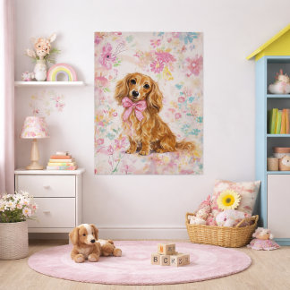Langhaar-Dachshund Aquarell Pastell Blumen Poster