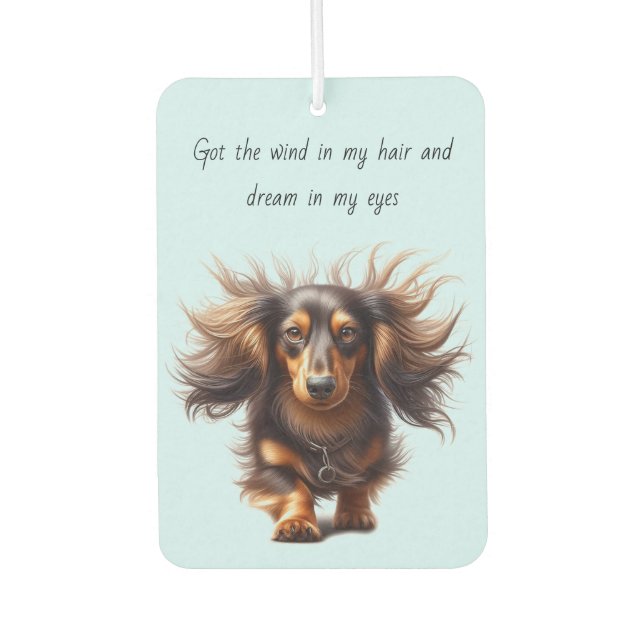 Langhaar-Dachshund Autolufterfrischer (Vorderseite)
