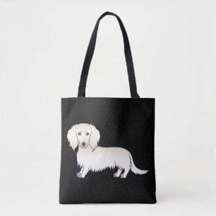 Langhaar-Dachshund-Cartoon-Hund in Creme auf schwa Tasche
