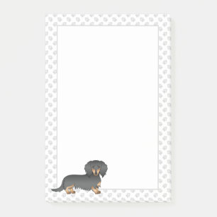 Langhaar-Dachshund-Cartroon-Hund mit schwarzem und Post-it Klebezettel
