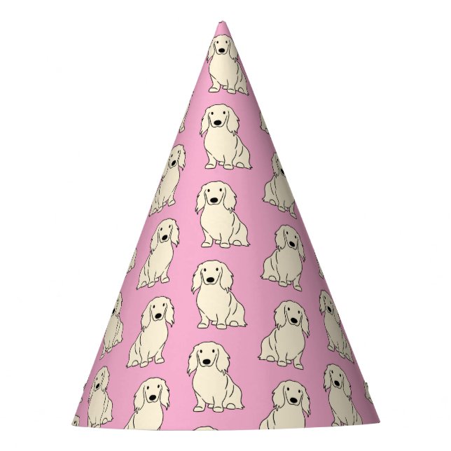 Langhaar-Dachshund creme Partyhütchen (Vorderseite)