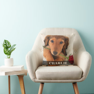 Langhaar-Dachshund Doxie Liebe Rote Rose Kissen