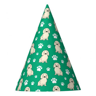 Langhaar-Dachshund in Creme Partyhütchen