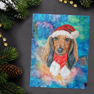 Langhaar-Dachshund-Rassehund Weihnachten