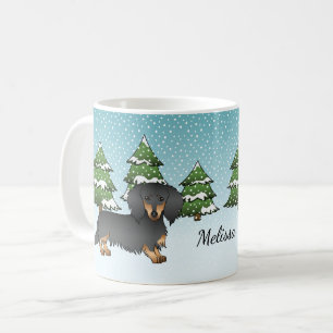 Langhaar-Dachshund Schwarz & Tan - Winterwald Kaffeetasse