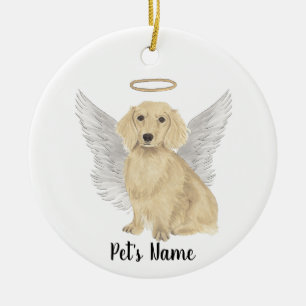 Langhaar-Dachshund-Trauer-Gedenkkerze Keramik Ornament