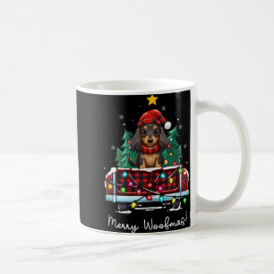 Langhaar-Dachshund-Weihnachts-Hund-LKW-Kariert Fu Kaffeetasse
