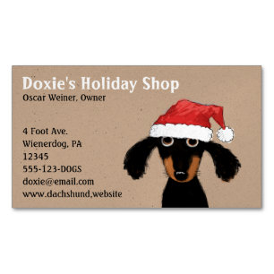 Langhaar-Dachshund-Welpe mit Weihnachtsmannmütze Magnetische Visitenkarte