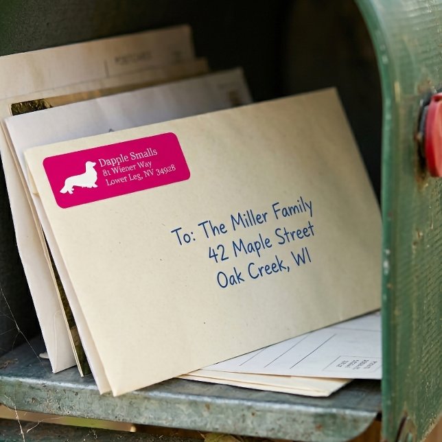 Langhaar-Dackel | Rosa Rücksendeadresse (Long Hair Dachshund | Pink Return Address Label)