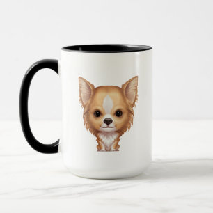 Langhaarige beige und weiße Chihuahua Tasse