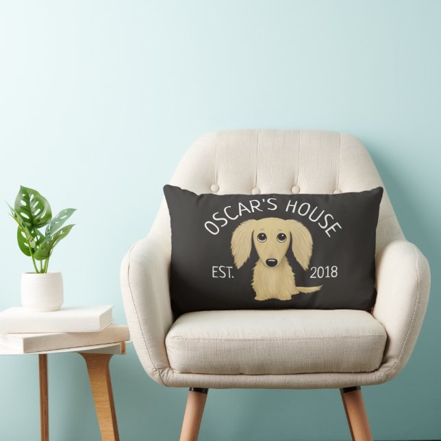 Langhaarige Creme Dackel Hund Personalisiert Lendenkissen (Stuhl )