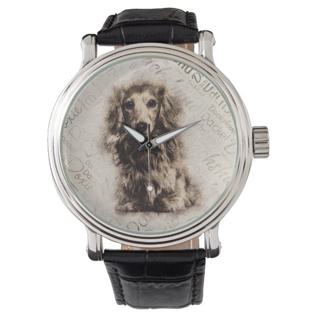 Langhaarige Dackel Armbanduhr (Vorderseite)