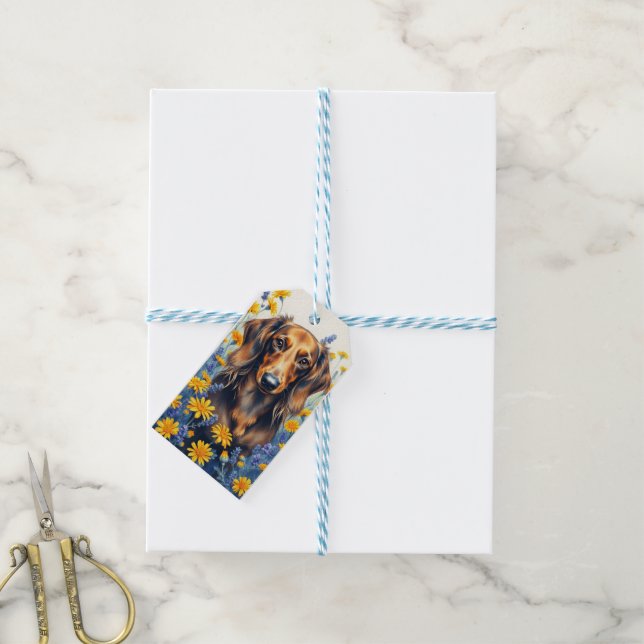Langhaarige Dackel Geschenkanhänger (Mit Garn)
