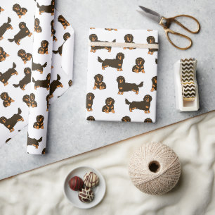 Langhaarige Dackel Geschenkpapier