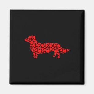 Langhaarige Dackel Hund Niedliche Silhouette Herz  Magnet