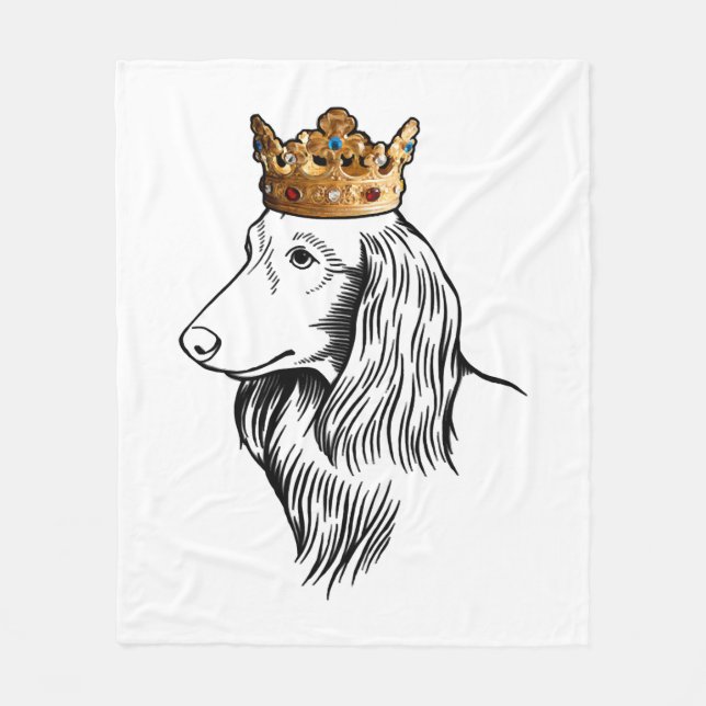 Langhaarige Dackel Hund Tragen Kronen Fleecedecke (Vorderseite)