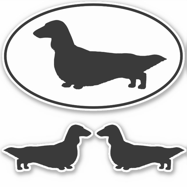 Langhaarige Dackel Hunde Silhouetten Aufkleber Set (Vorderseite)