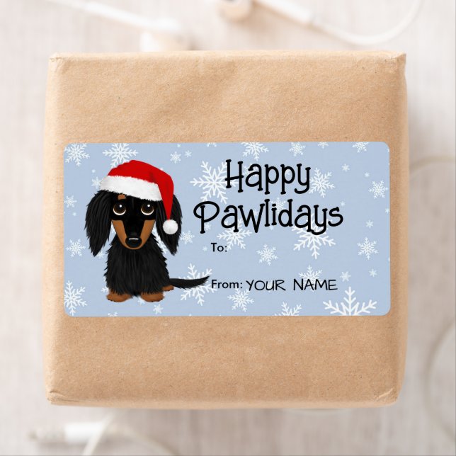 Langhaarige Dackel Hunde Weihnachtsgeschenke Label (Insitu)