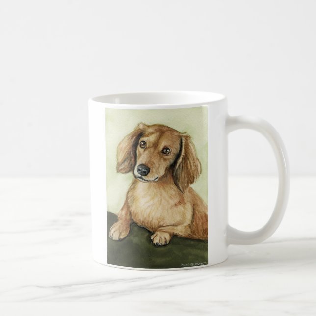 "Langhaarige Dackel-" Hundekunst-Tasse Kaffeetasse (Rechts)