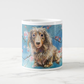 Langhaarige Dackel in Kirschblüten Jumbo-Tasse