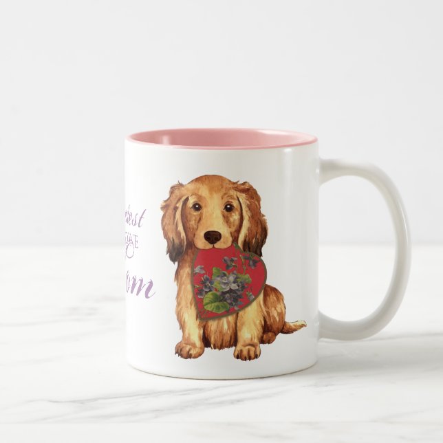 Langhaarige Dackel Mama Zweifarbige Tasse (Rechts)