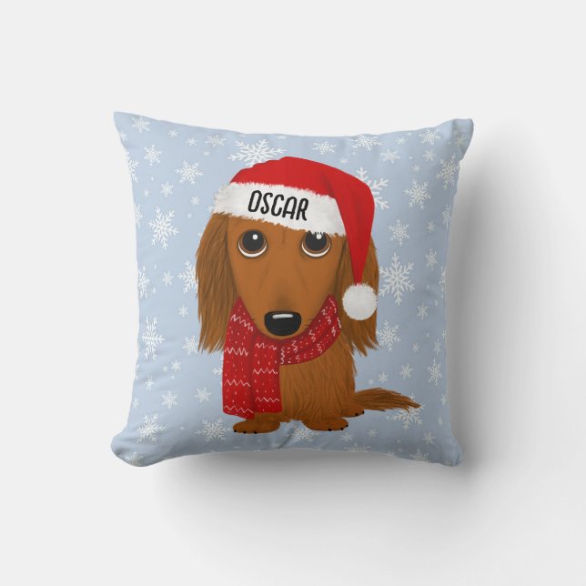 Langhaarige Dackel Niedlicher Hund Weihnachten Cus Kissen (Vorderseite)