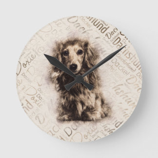 Langhaarige Dackel Runde Wanduhr