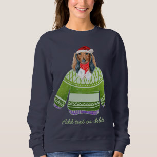 Langhaarige Dackel Ugly Christmas Weiner Dog Mama Sweatshirt
