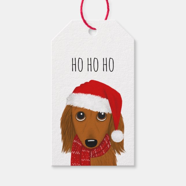 Langhaarige Dackel Weihnachtsfest Niedlicher Hund Geschenkanhänger (Vorderseite)