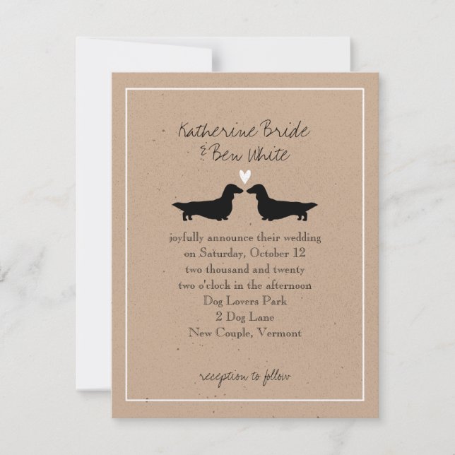 Langhaarige Dackeln zum Hochzeitsempfang Einladung (Vorderseite)