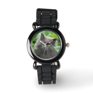 Langhaarige graue Katze Armbanduhr