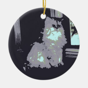 Langhaarige graue Kitty Cat Keramik Ornament