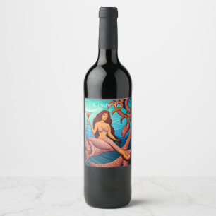 Langhaarige Martini Mermaid Thunder_Cove Weinetikett