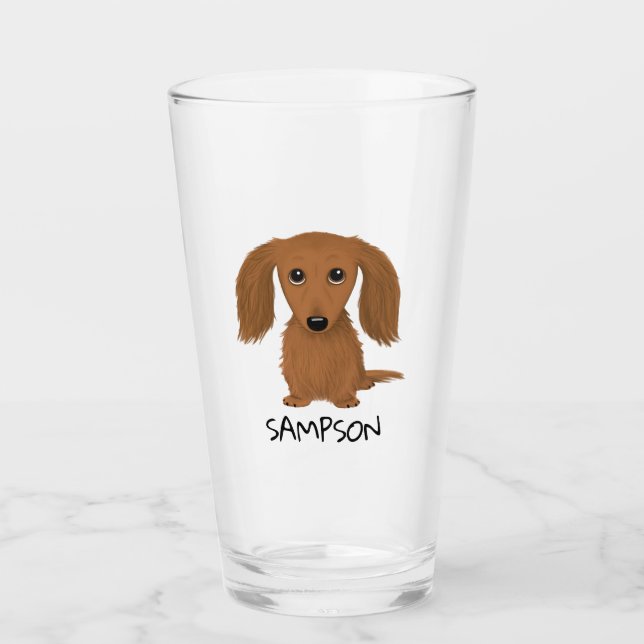 Langhaarige Rote Dackel | Dackel Hund Custom Glass Glas (Vorderseite)