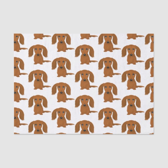 Langhaarige rote Dackel-Hunde des Dackel-Muster-| Seidenpapier (Vorderseite)