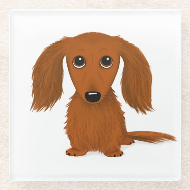 Langhaarige Rote Dackel Niedlich Weiner Dog Glasuntersetzer (Vorderseite)
