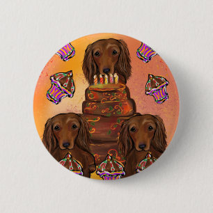 Langhaarige rote Dackeln Button