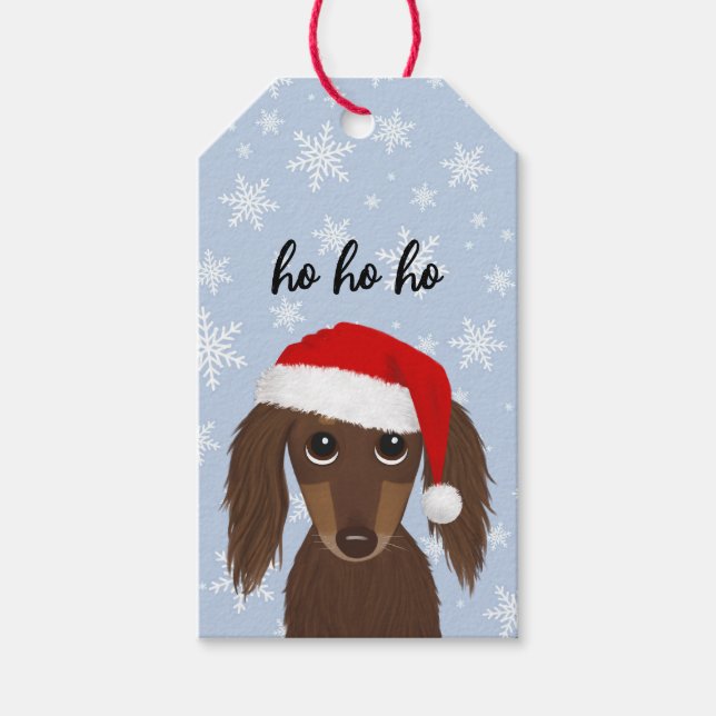 Langhaarige Schokolade Dackel Niedlicher Hund Weih Geschenkanhänger (Vorderseite)