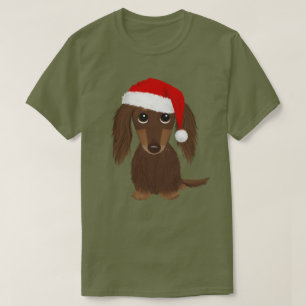 Langhaarige Schokolade Dackel Weihnachten T-Shirt