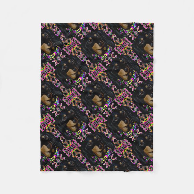Langhaarige schwarze Dackel Fleecedecke (Vorderseite)