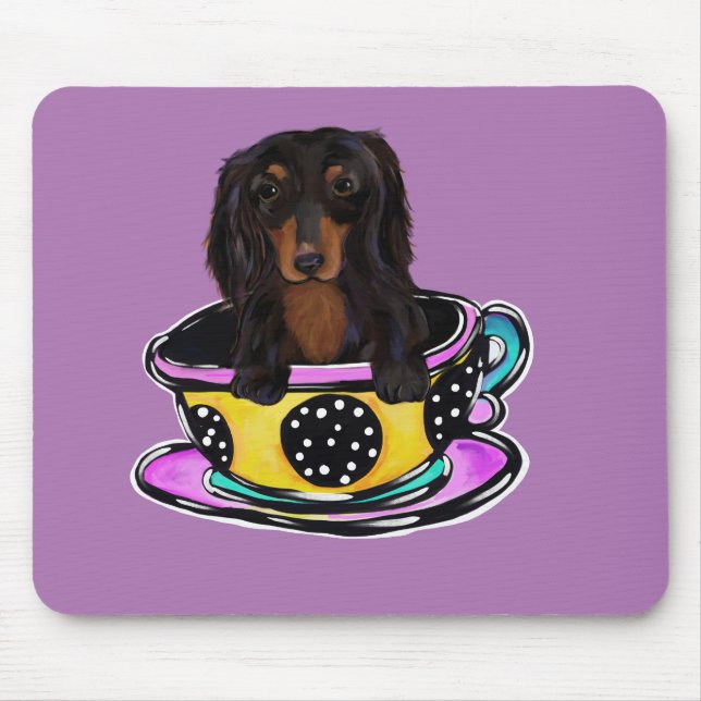 Langhaarige schwarze Dackel Mousepad (Vorne)