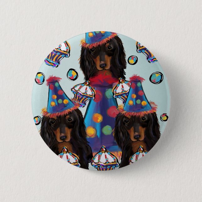 Langhaarige schwarze Dackeln Button (Vorderseite)