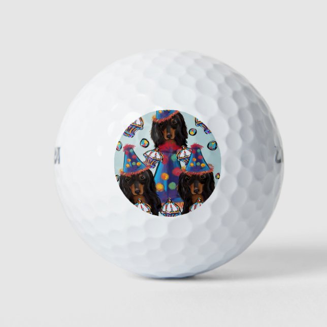 Langhaarige schwarze Dackeln Golfball (Vorderseite)