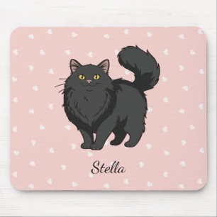 Langhaarige schwarze Katze Personalisiert Mousepad