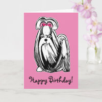 Langhaarige Shih Tzu Dog Pink Happy Birthday Card