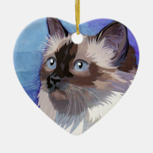 Langhaarige siamesische Himalajakatze Keramik Ornament