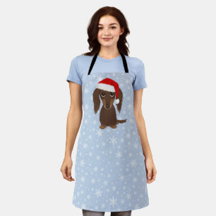 Langhaariger Chocolate Dachshund Santa Weihnachten Schürze